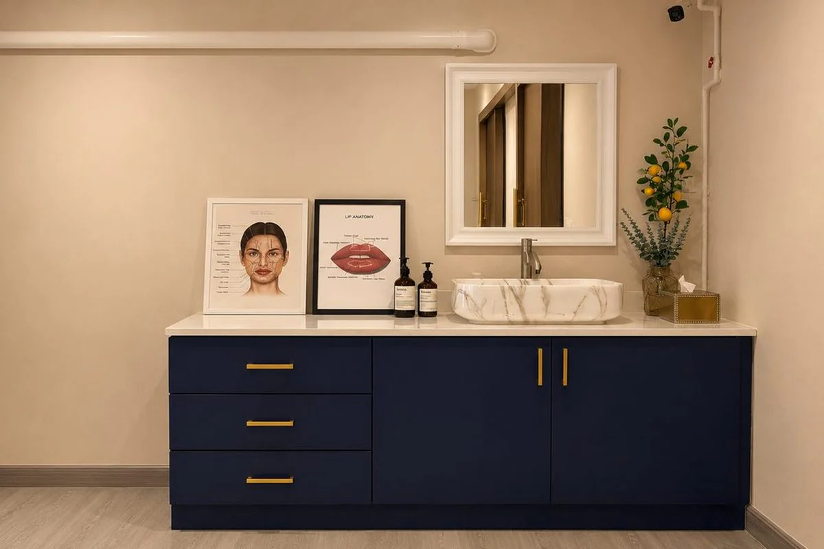 The vanity area outside the treatment rooms